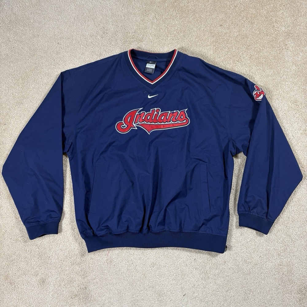 Cleveland Indians Pullover Mens Large Blue Nike MLB Chief Wahoo Windbreaker
